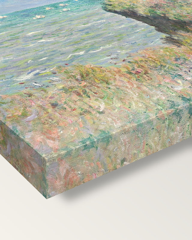 Cliff Walk at Pourville by Claude Monet on stretched canvas, corner close-up: the painting mirror-wrapped round the sides