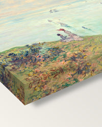 Cliffs at Pourville by Claude Monet on stretched canvas, corner close-up: the painting mirror-wrapped round the sides