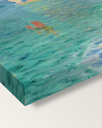 Étretat, Falaise d’Amont by Claude Monet on stretched canvas, corner close-up: the painting mirror-wrapped round the sides
