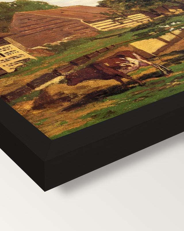 Farm Courtyard, Normandy by Monet framed print, corner close-up: black moulding, mitred, the print set just below its edge