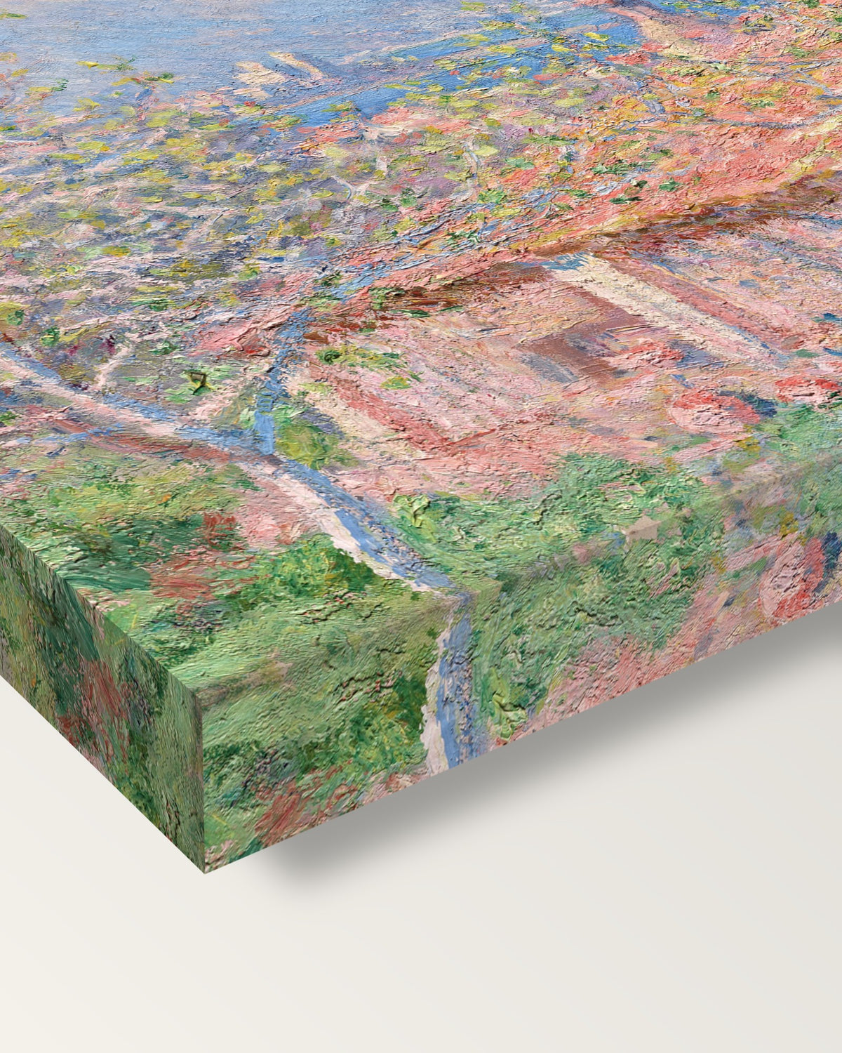 Gardener’s House at Antibes by Claude Monet on stretched canvas, corner close-up: the painting mirror-wrapped round the sides