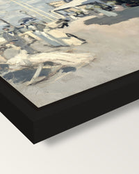 Hôtel des Roches Noires by Monet framed canvas, corner close-up: a black floating frame with a shadow gap round the canvas