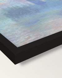 Houses of Parliament, London framed print, corner close-up: black moulding, mitred, the print set just below its edge