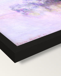 Île aux Orties by Claude Monet framed print, corner close-up: black moulding, mitred, the print set just below its edge