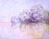 Île aux Orties near Vernon by Claude Monet: soft lilac and blue trees on a small island reflected in misty water