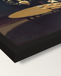 Interior, after Dinner by Monet framed print, corner close-up: black moulding, mitred, the print set just below its edge