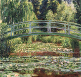 Japanese Footbridge and the Water Lily Pool by Claude Monet: a green arched bridge over a pond of water lilies