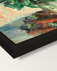 Jerusalem Artichoke Flowers framed canvas, corner close-up: a black floating frame with a shadow gap round the canvas