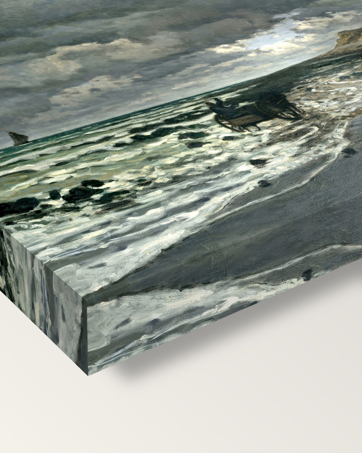 Pointe de la Hève, Low Tide by Claude Monet on stretched canvas, corner close-up: the painting mirror-wrapped round the sides