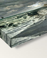 Pointe de la Hève, Low Tide by Claude Monet on stretched canvas, corner close-up: the painting mirror-wrapped round the sides