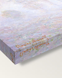 Morning Haze by Claude Monet on stretched canvas, corner close-up: the painting mirror-wrapped round the sides