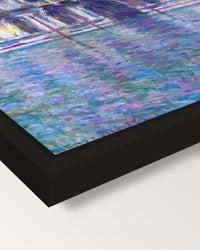 The Palazzo Contarini by Monet framed canvas, corner close-up: a black floating frame with a shadow gap round the canvas