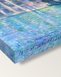 Palazzo da Mula by Claude Monet on stretched canvas, corner close-up: the painting mirror-wrapped round the sides