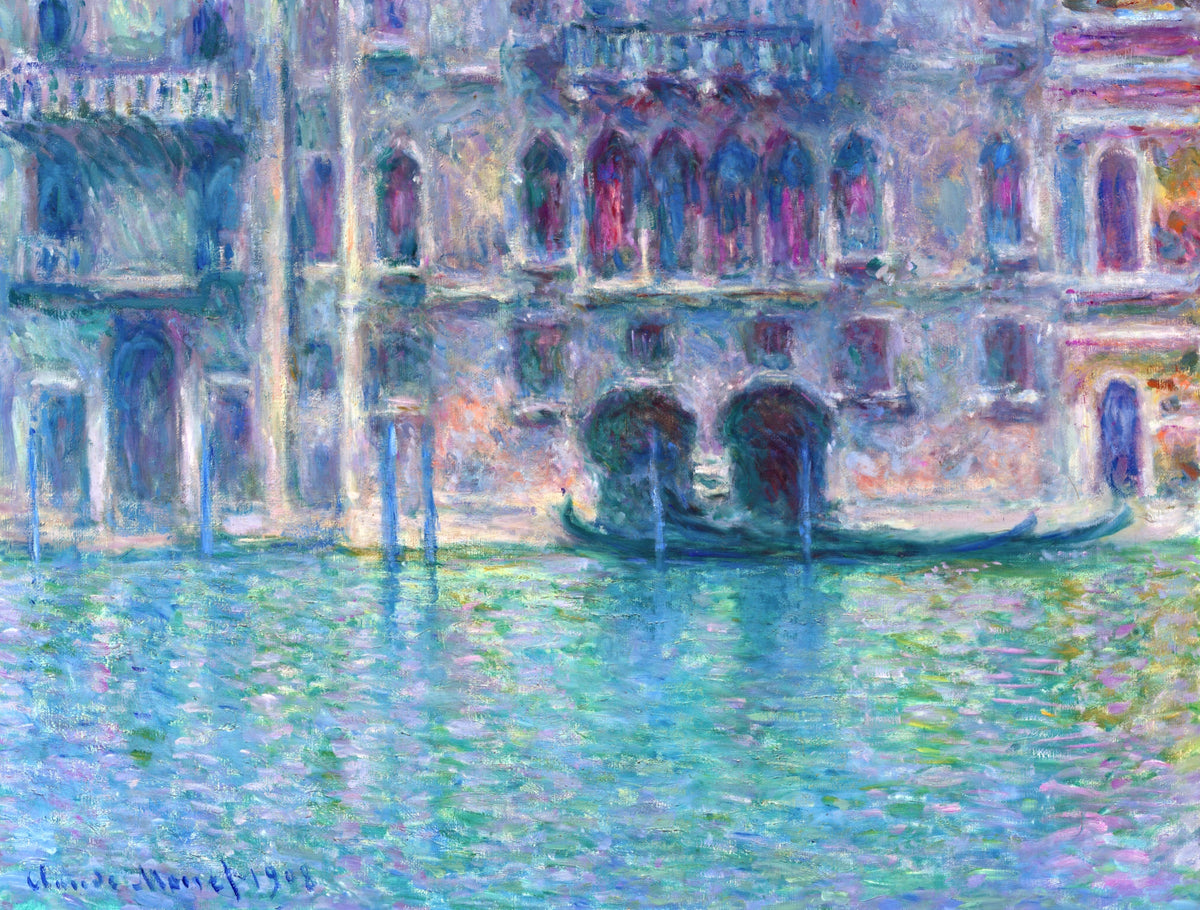 Palazzo da Mula by Claude Monet: a Venetian palace façade above shimmering blue-violet water