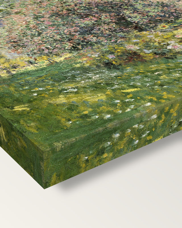 Landscape: The Parc Monceau by Claude Monet on stretched canvas, corner close-up: the painting mirror-wrapped round the sides