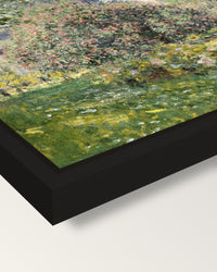 Landscape: The Parc Monceau framed canvas, corner close-up: a black floating frame with a shadow gap round the canvas