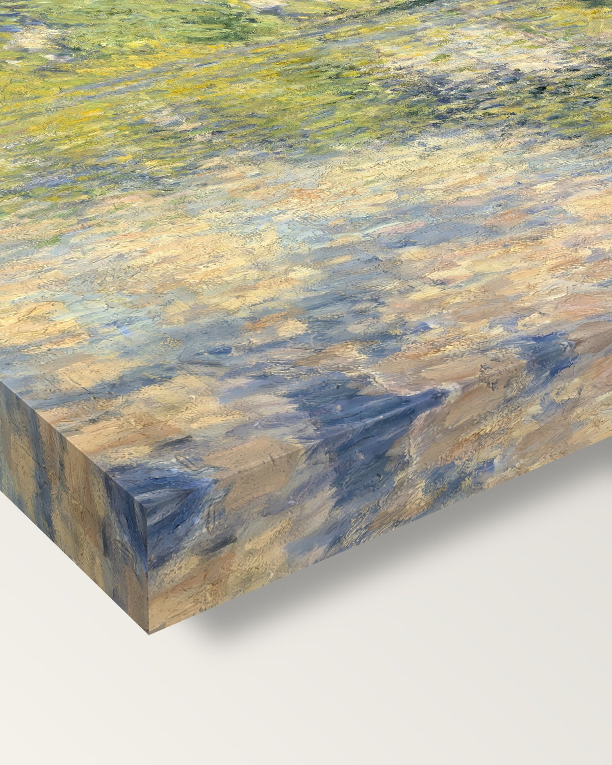 Poplars on the Epte by Claude Monet on stretched canvas, corner close-up: the painting mirror-wrapped round the sides