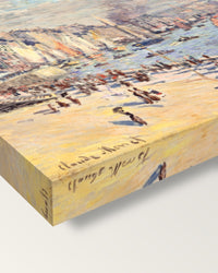 Port of Le Havre by Claude Monet on stretched canvas, corner close-up: the painting mirror-wrapped round the sides