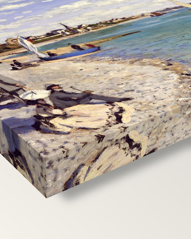 Regatta at Sainte-Adresse by Claude Monet on stretched canvas, corner close-up: the painting mirror-wrapped round the sides