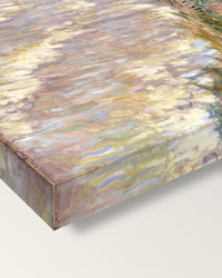 Rising Tide at Pourville by Claude Monet on stretched canvas, corner close-up: the painting mirror-wrapped round the sides