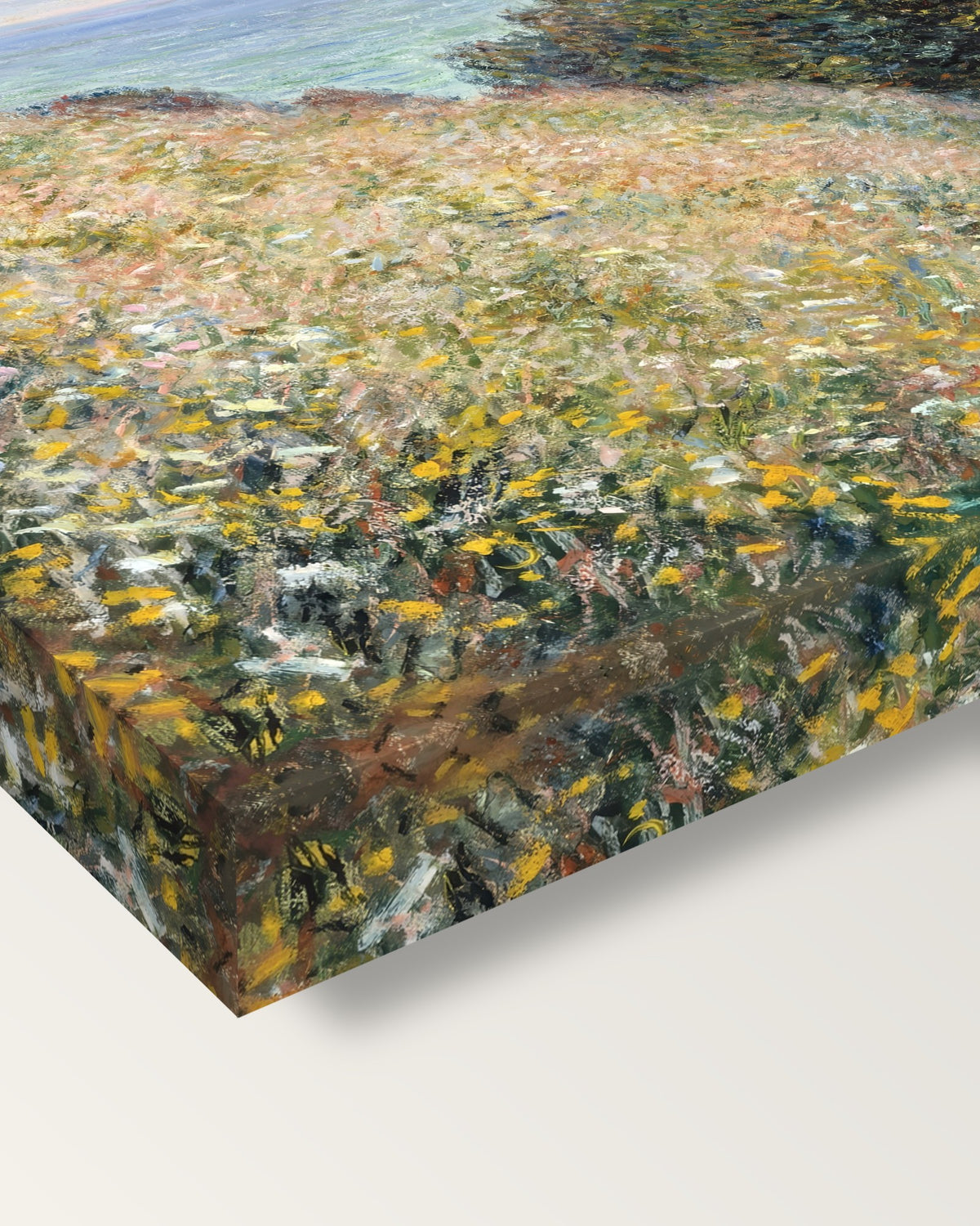 Road at La Cavée by Claude Monet on stretched canvas, corner close-up: the painting mirror-wrapped round the sides