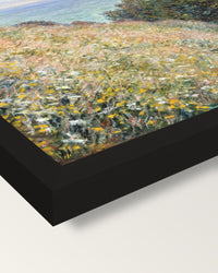 Road at La Cavée by Claude Monet framed print, corner close-up: black moulding, mitred, the print set just below its edge