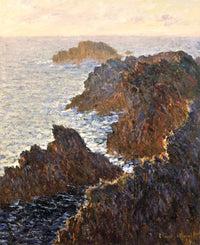 Rocks at Belle-Isle by Claude Monet: dark jagged rocks rising from a rough blue-green sea under a pale sky