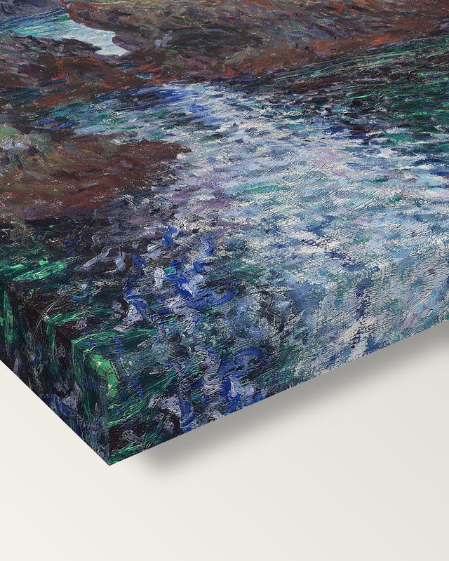 Rocks at Port-Goulphar, Belle-Île by Monet on stretched canvas, corner close-up: the painting mirror-wrapped round the sides