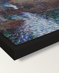 Rocks at Port-Goulphar, Belle-Île framed canvas, corner close-up: a black floating frame with a shadow gap round the canvas