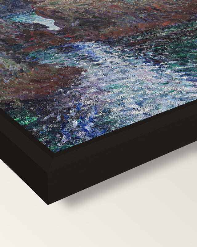Rocks at Port-Goulphar, Belle-Île framed canvas, corner close-up: a black floating frame with a shadow gap round the canvas