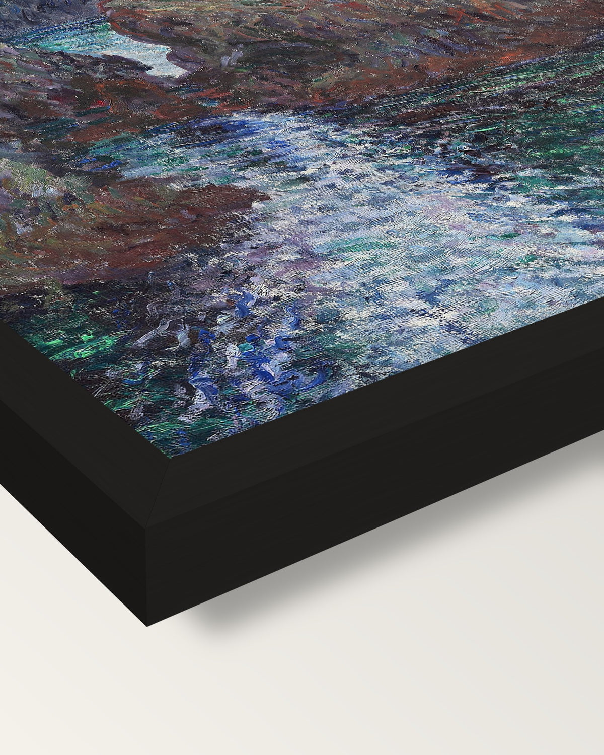 Rocks at Port-Goulphar, Belle-Île framed print, corner close-up: black moulding, mitred, the print set just below its edge