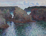 Rocks at Port-Goulphar, Belle-Île by Claude Monet: dark jagged rocks rising from a churning blue-green sea