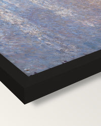 Rouen Cathedral, Morning by Monet framed print, corner close-up: black moulding, mitred, the print set just below its edge