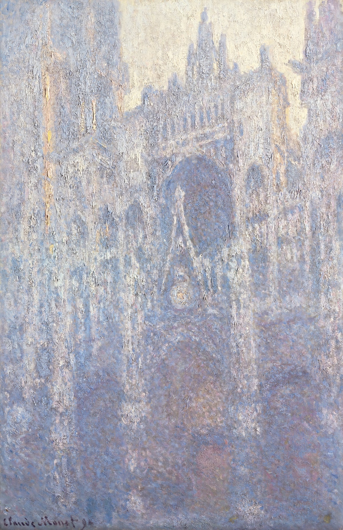 The Portal of Rouen Cathedral in Morning Light by Claude Monet: a Gothic cathedral front in soft blue and violet light