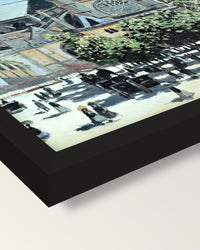 Saint-Germain-l’Auxerrois by Monet framed print, corner close-up: black moulding, mitred, the print set just below its edge