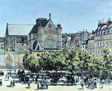 Saint-Germain-l’Auxerrois by Claude Monet: a Gothic church facade behind flowering chestnut trees, carriages in the square