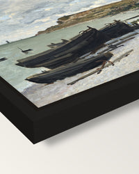 Sainte-Adresse by Claude Monet framed canvas, corner close-up: a black floating frame with a shadow gap round the canvas