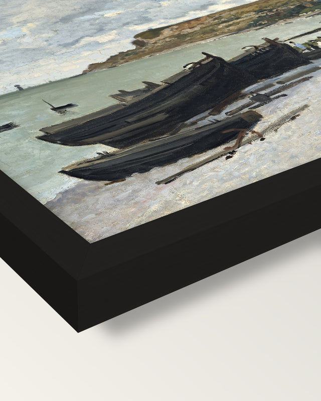 Sainte-Adresse by Claude Monet framed print, corner close-up: black moulding, mitred, the print set just below its edge