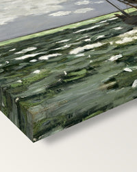 Seascape, Storm by Claude Monet on stretched canvas, corner close-up: the painting mirror-wrapped round the sides