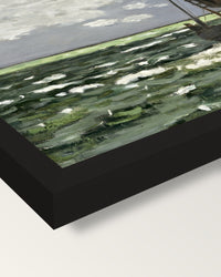 Seascape, Storm by Claude Monet framed print, corner close-up: black moulding, mitred, the print set just below its edge