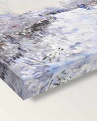 Snow at Argenteuil by Claude Monet on stretched canvas, corner close-up: the painting mirror-wrapped round the sides
