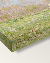 Spring in Giverny by Claude Monet on stretched canvas, corner close-up: the painting mirror-wrapped round the sides