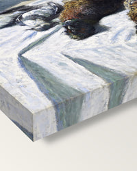 Pheasants and Plovers by Claude Monet on stretched canvas, corner close-up: the painting mirror-wrapped round the sides