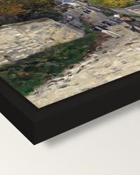 Street in Sainte-Adresse by Monet framed canvas, corner close-up: a black floating frame with a shadow gap round the canvas