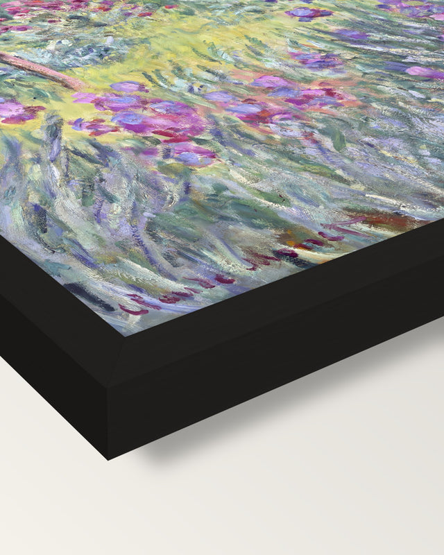 The Artist’s Garden, Giverny framed print, corner close-up: black moulding, mitred, the print set just below its edge