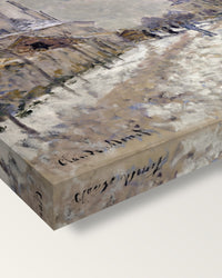 Boulevard de Pontoise, Snow by Claude Monet on stretched canvas, corner close-up: the painting mirror-wrapped round the sides