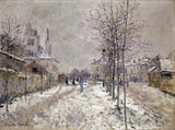 The Boulevard de Pontoise by Claude Monet: a snowy street lined with bare trees and houses, figures walking, grey sky