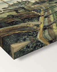 The Coalmen by Claude Monet on stretched canvas, corner close-up: the painting mirror-wrapped round the sides