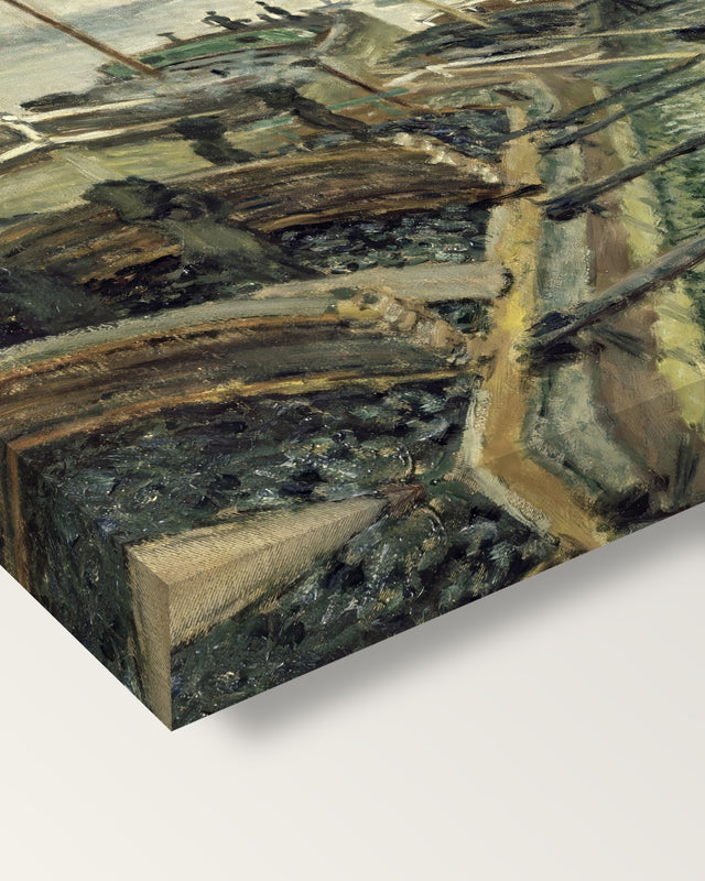 The Coalmen by Claude Monet on stretched canvas, corner close-up: the painting mirror-wrapped round the sides