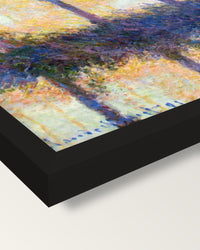 The Four Trees by Claude Monet framed print, corner close-up: black moulding, mitred, the print set just below its edge